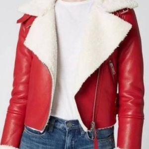 Blank NYC Faux Leather Cherry Red Shearling Jacket